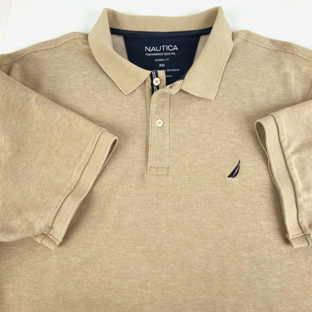 Nautica Performance Deck Polo Men's XXL Classic Fit Warm Beige Easy Care Cotton